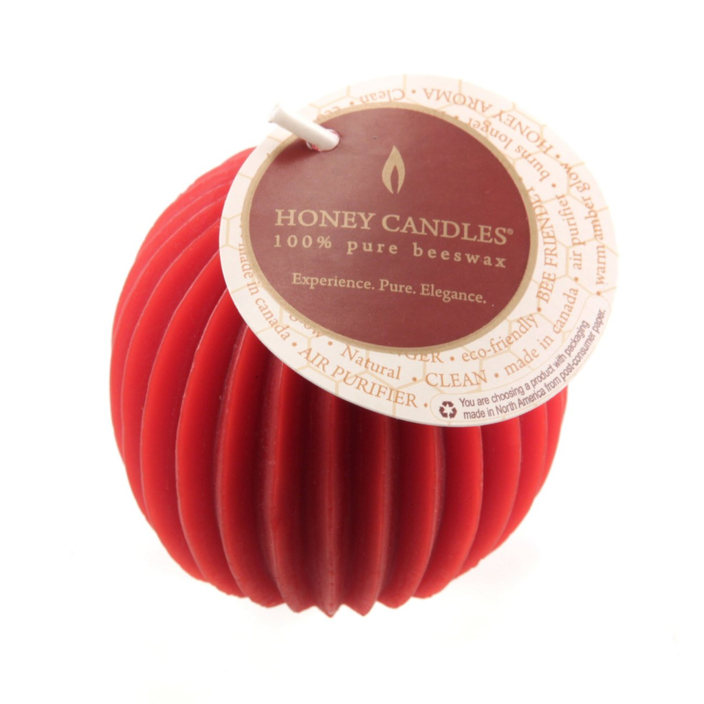 Fluted Sphere Red Beeswax Candle