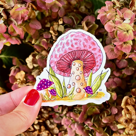 Handmade sticker - Mushroom pink