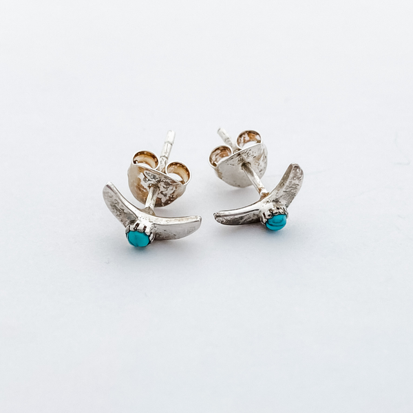 Earring moon turquoise stud sterling silver