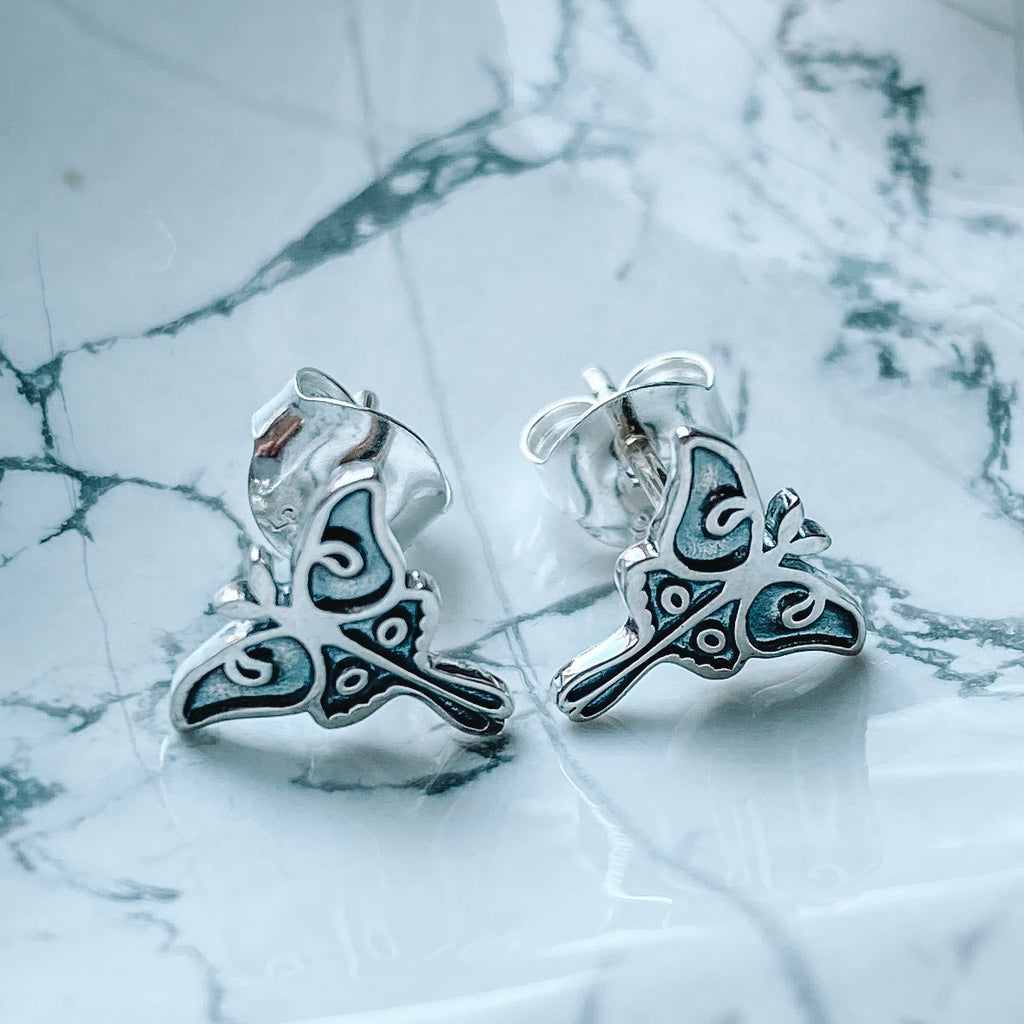 Earrings luna moth studs sterling silver