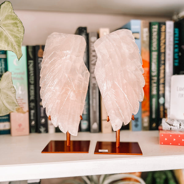 Paire d'ailes en quartz rose