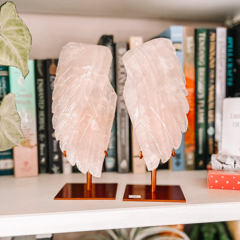 Paire d'ailes en quartz rose