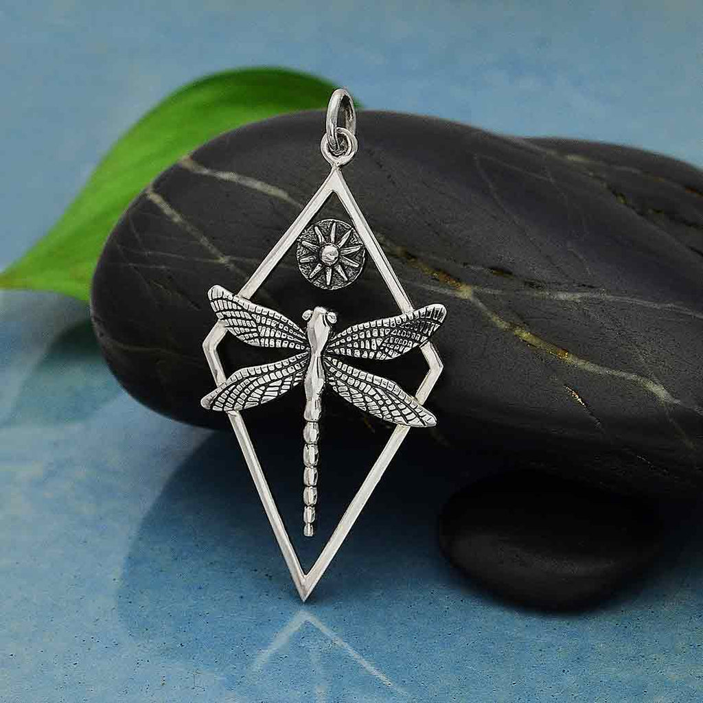 Pendant dragonfly in diamond frame sterling silver