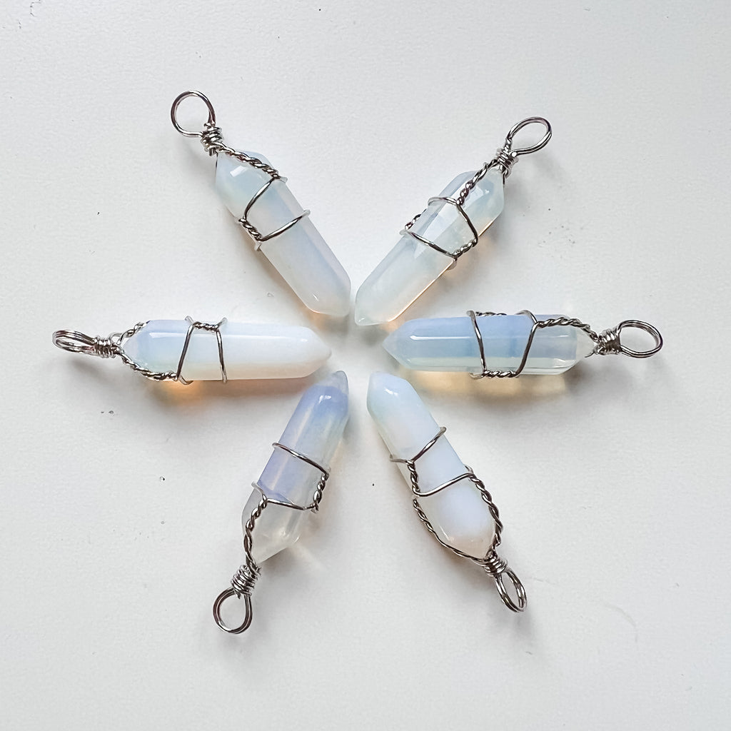 Pendant wire wrapped opalite point