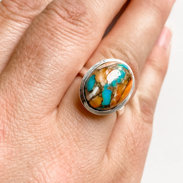 Ring Oyster Turquoise Oval Sterling Silver