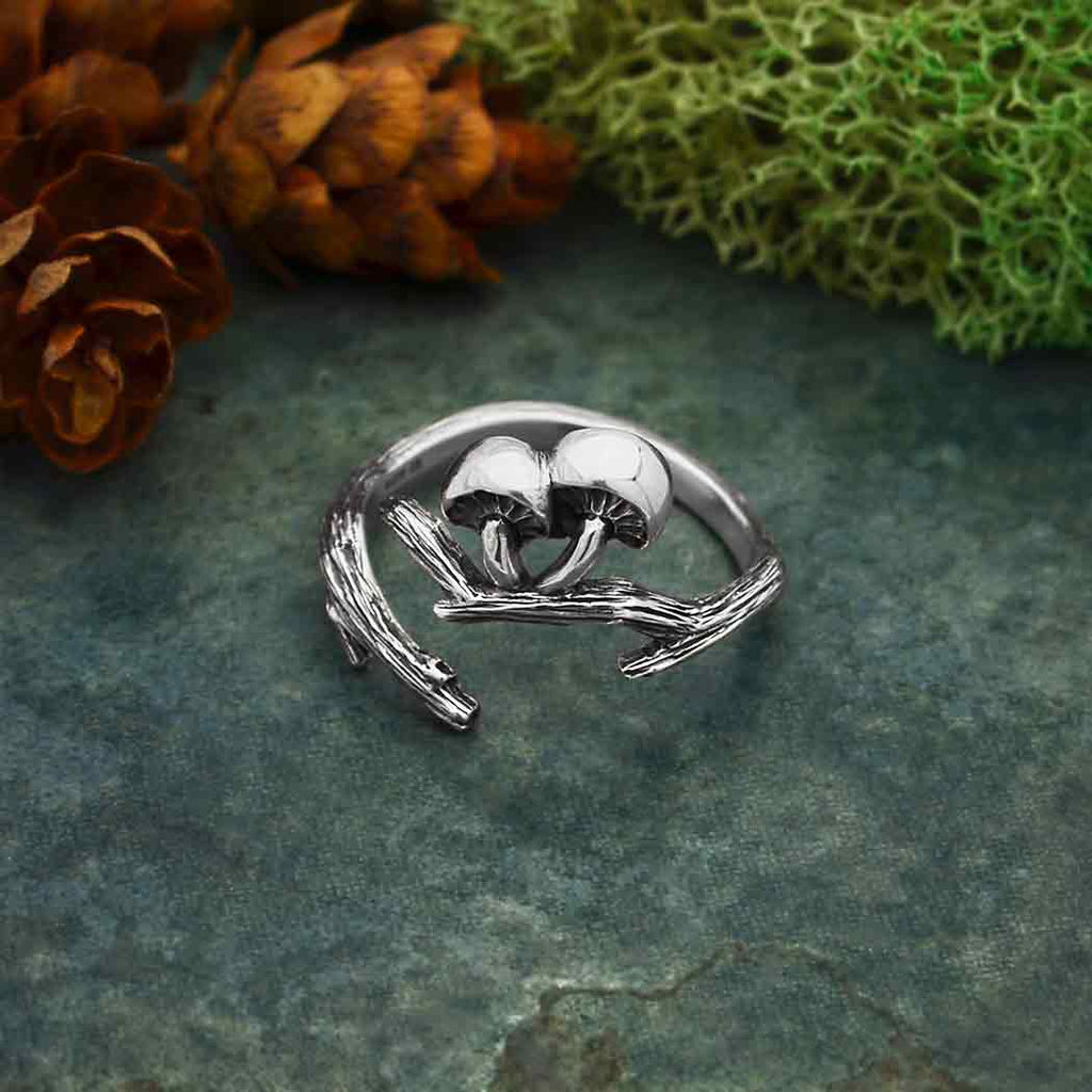Ring mushroom on branch sterling silver