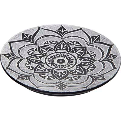 Porte encens rond stéatite mandala noir