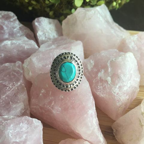 Ring turquoise & filagree oval sterling silver