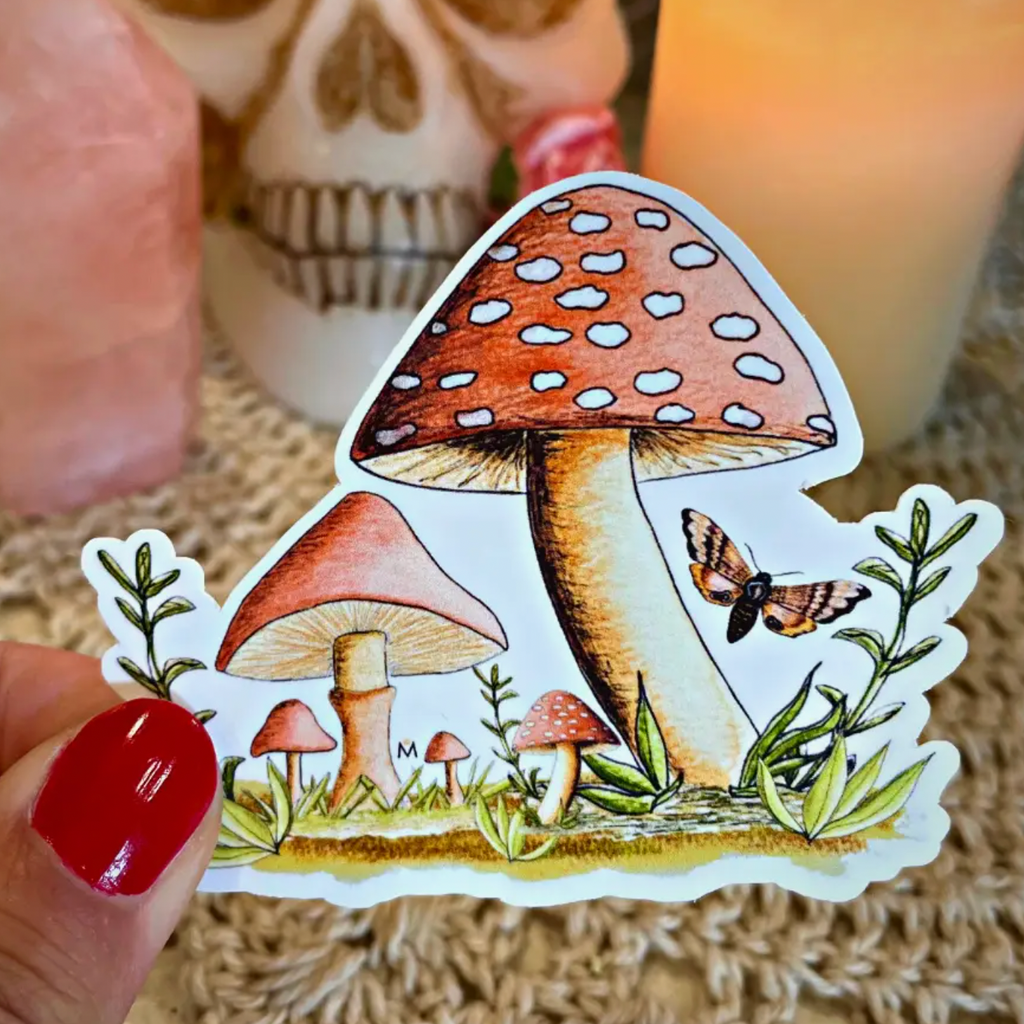 Handmade sticker - mushroom family