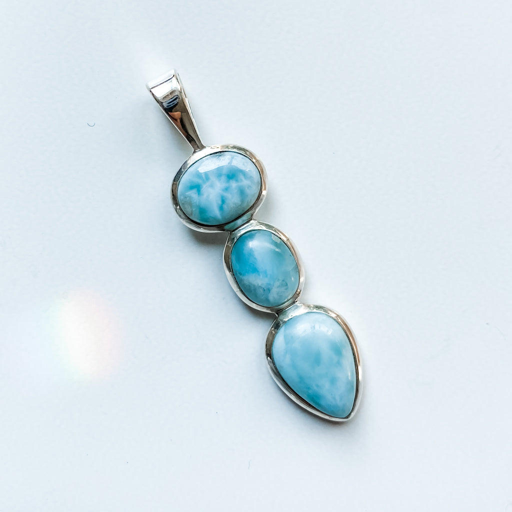 Pendentif Larimar 3 Pierres Argent Massif