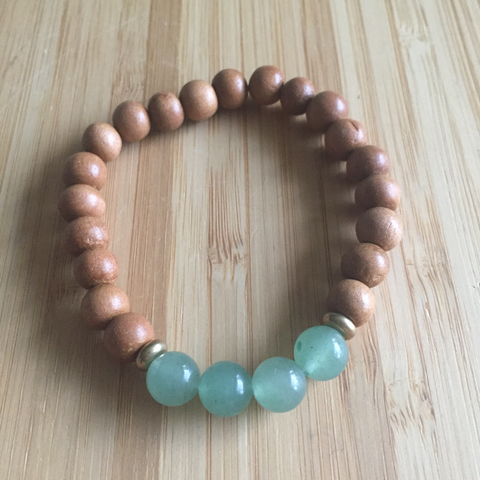 Bracelet bois de santal chakra coeur aventurine