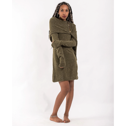 Dress with built in hoodie/scarf - green