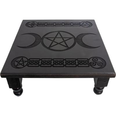 Wood altar table triple moon pentacle black