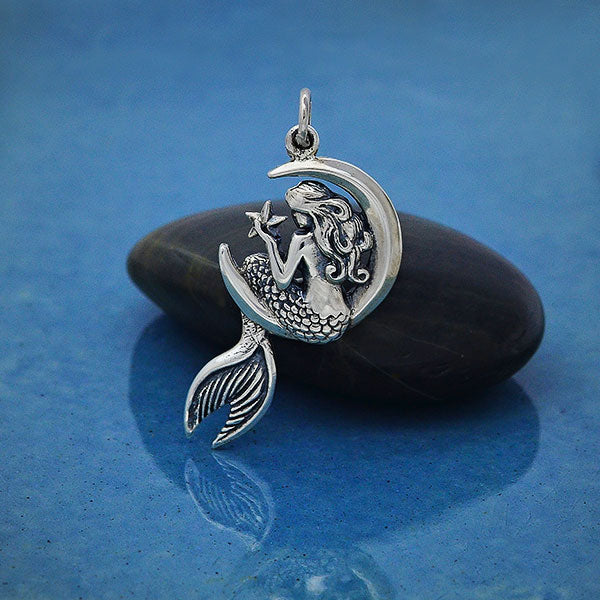 Pendentif Sirène sur Lune en argent sterling