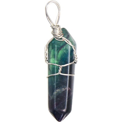Pendant wire wrapped fluorite point