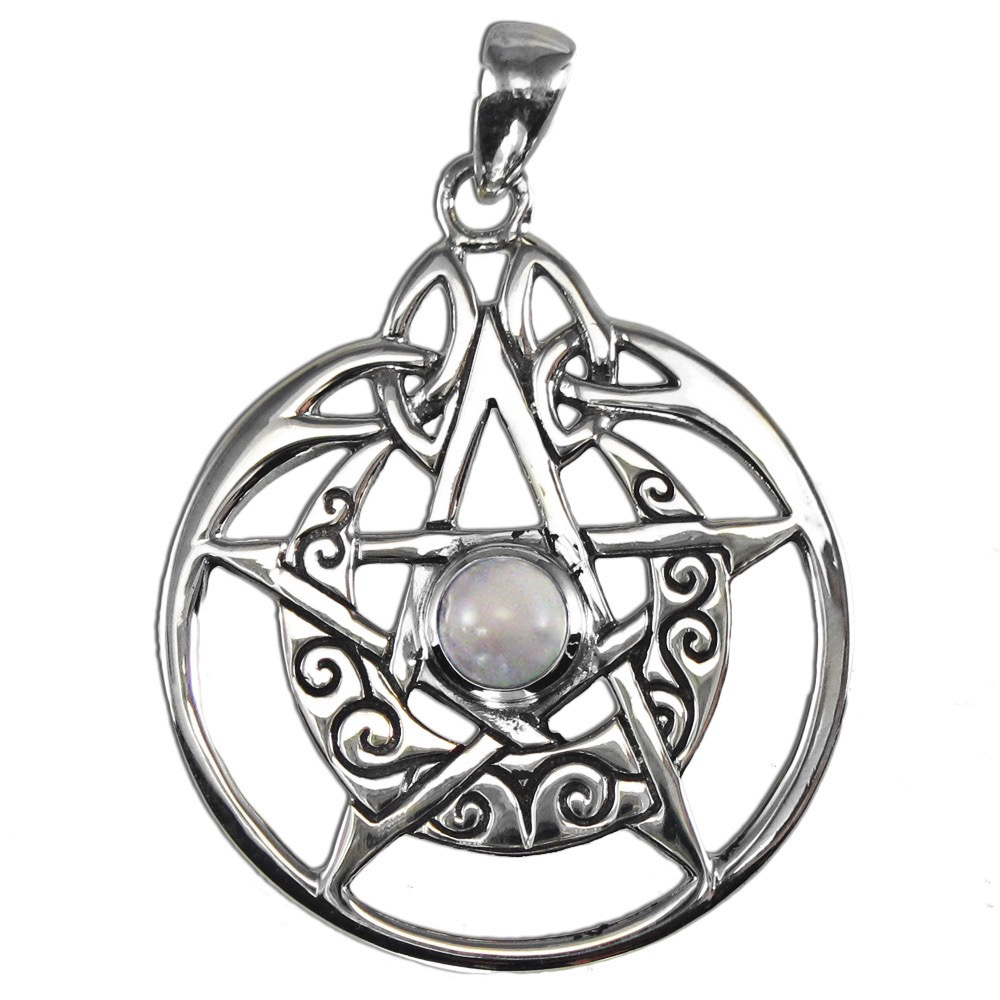 Pendant Crescent Moon Pentacle with Moonstone