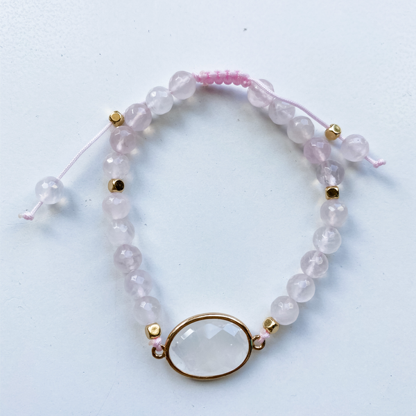 Bracelet de perles tressées en quartz rose