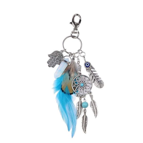 Keychain /purse clip feather, dream catcher, opalite point