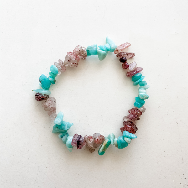 Bracelet puce quartz fraise & amazonite