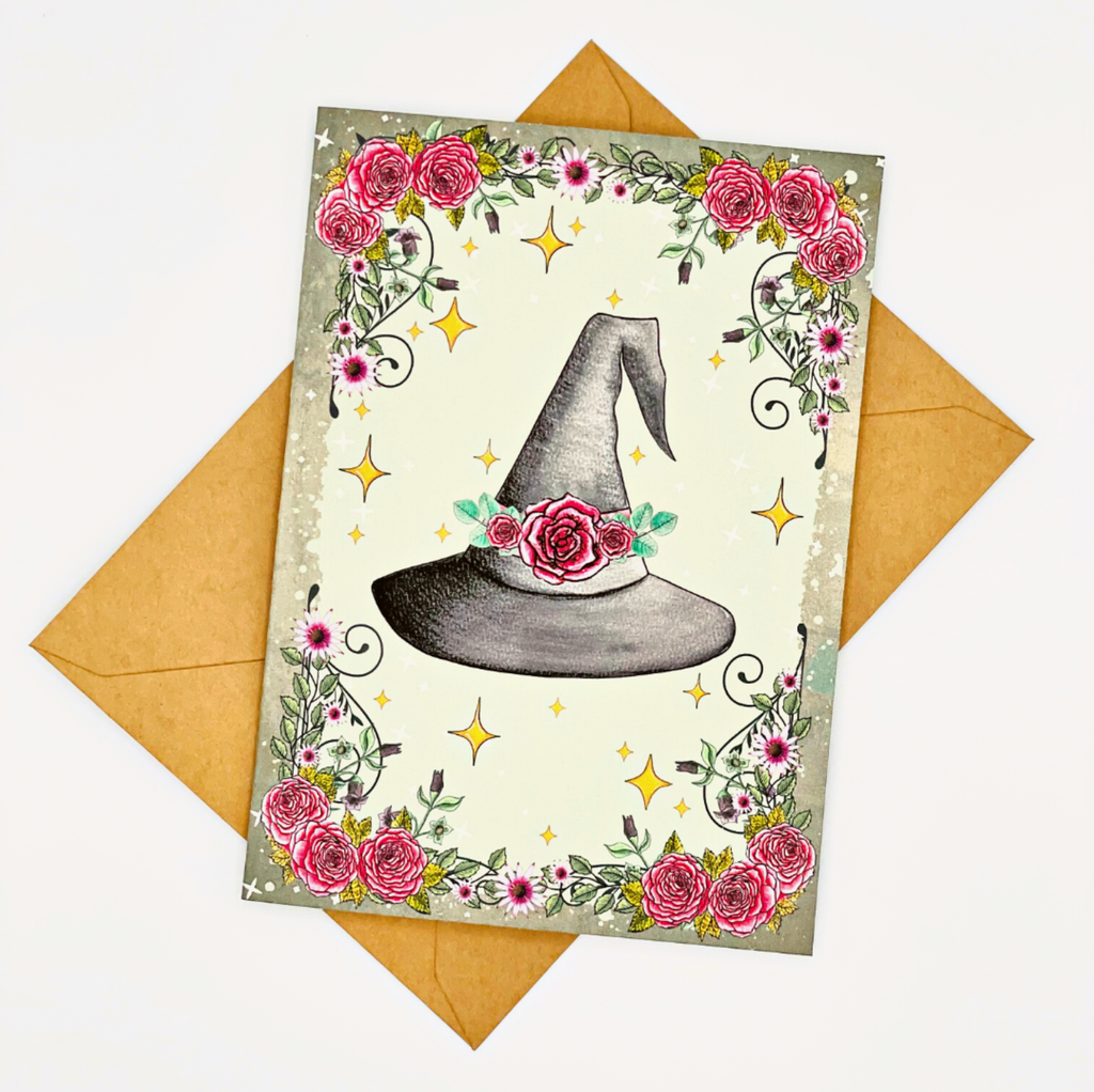 Carte de vœux illustrée à la main - Chapeau de sorcière