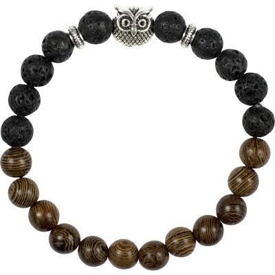 Bracelet 8mm owl lava & coconut beads