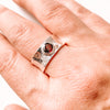 Ring Garnet circle in wide band sterling silver
